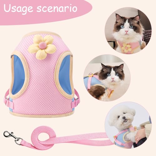 Qpets® Cat Vest Harness with 1.5m Leash Cute Flower Belt Breathable Mesh Quick Release Buckle 360 Swivel Hook Design for Outdoor Walking Travel M Bust 35-40cm 2PCS Qpets® Cat Vest Harness with 1.5m Leash Cute Flower Belt Breathable Mesh Quick Release Buckle 360 Swivel Hook Design for Outdoor Walking Travel M Bust 35-40cm 2PCS